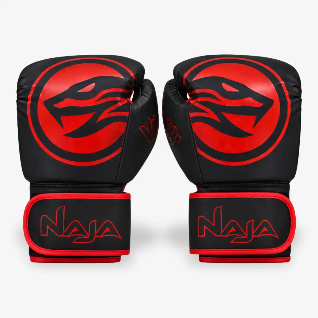 Kit_Luva_de_Boxe_e_Muay_Thai_Naja_Viper_Preto/Vermelho