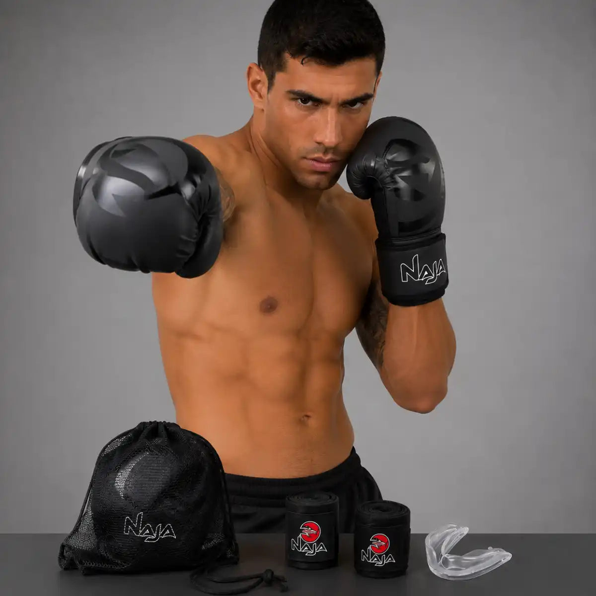 Kit_Luva_de_Boxe_e_Muay_Thai_Naja_Black_Line_Preta